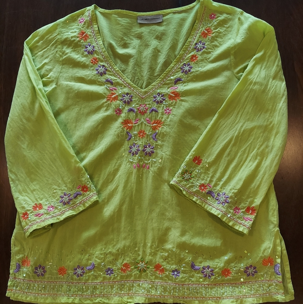 Embroidered Chartreuse Women's Top